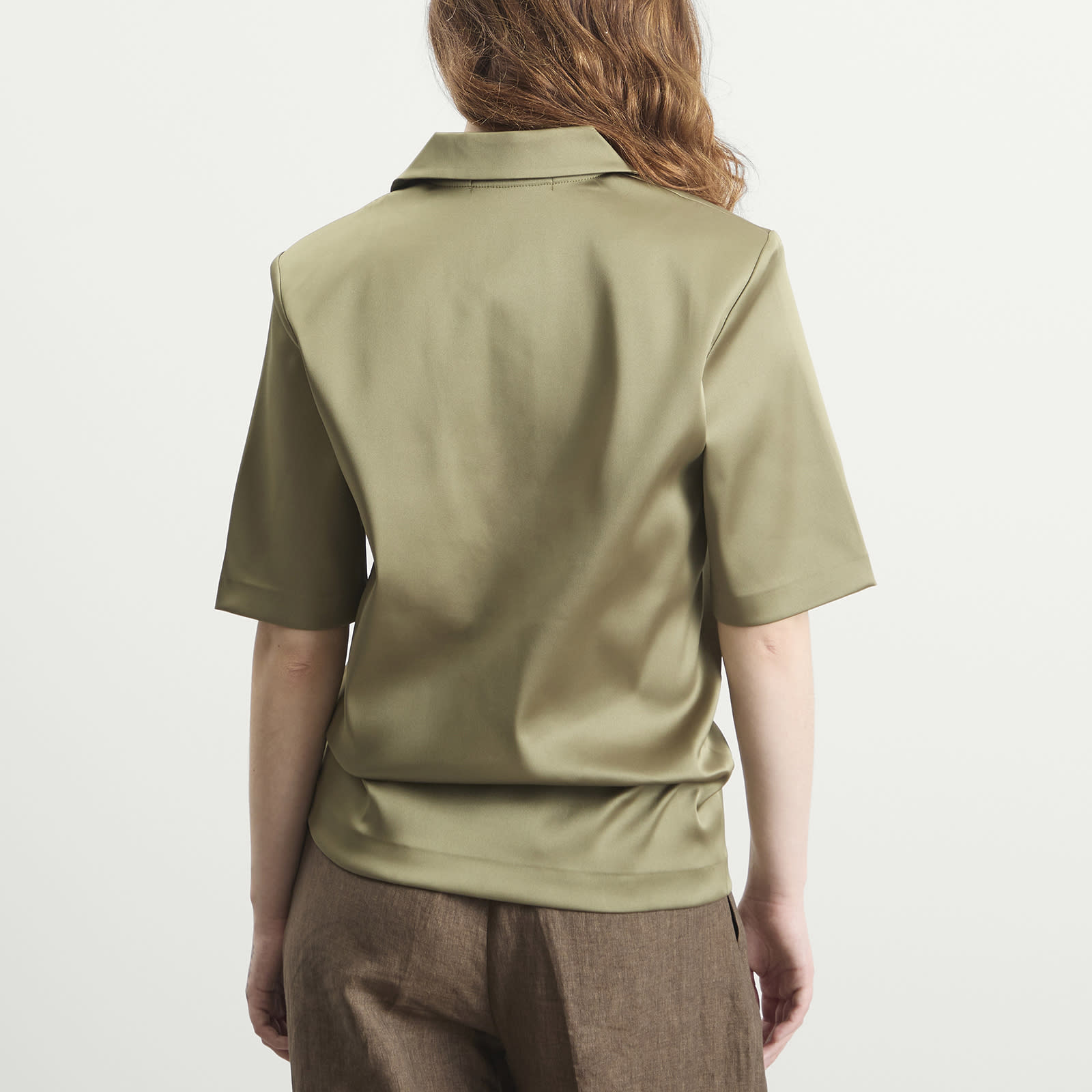 Women's TOGA Satin Stretch Polo Shirt in Khaki