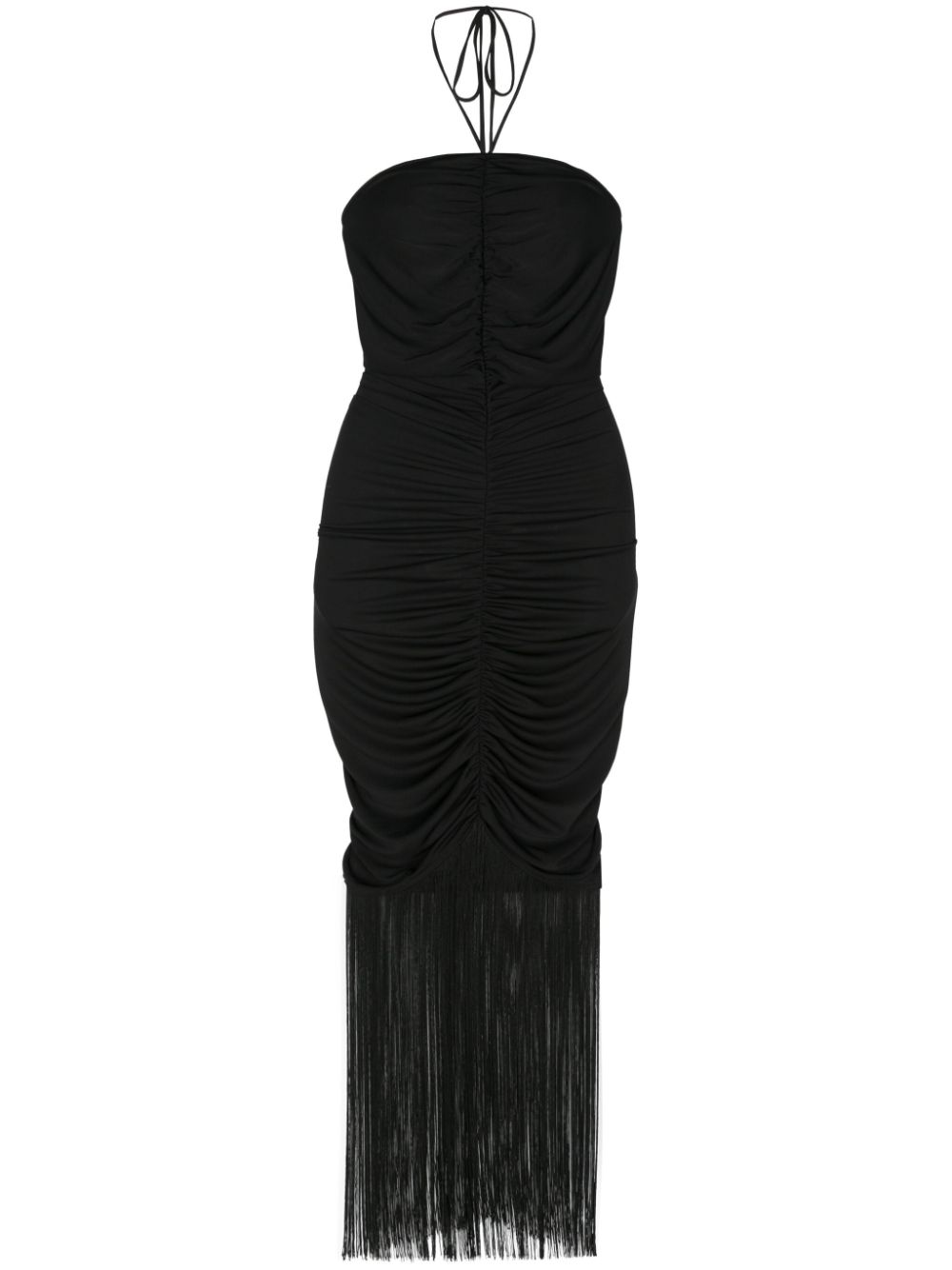 Rosalia ruched fringed midi dress - Black