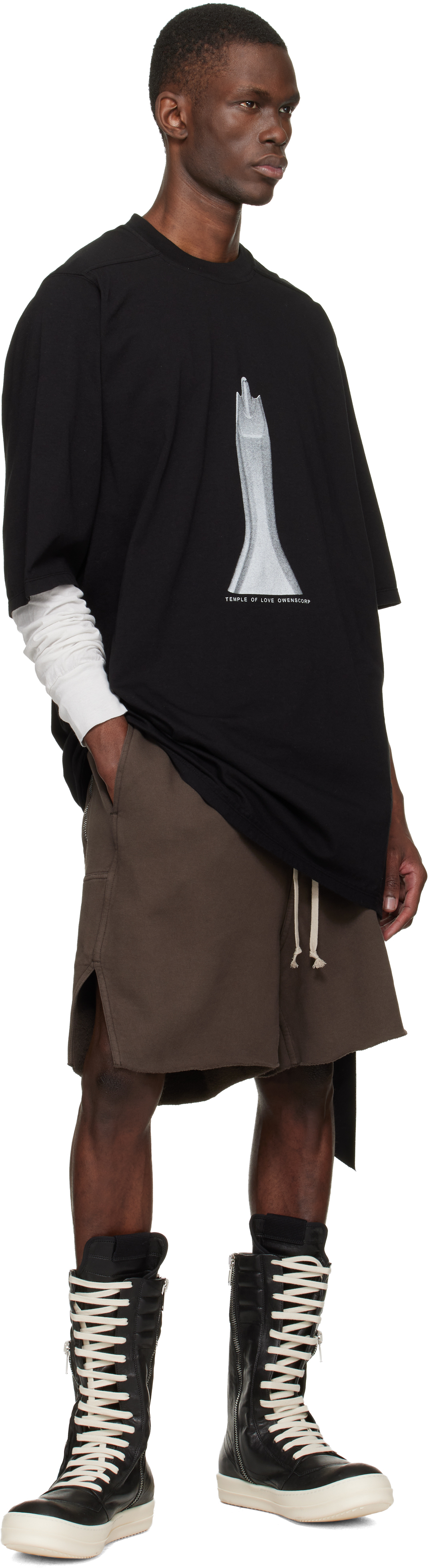 Brown Temple Long Boxers Butt Zip Shorts