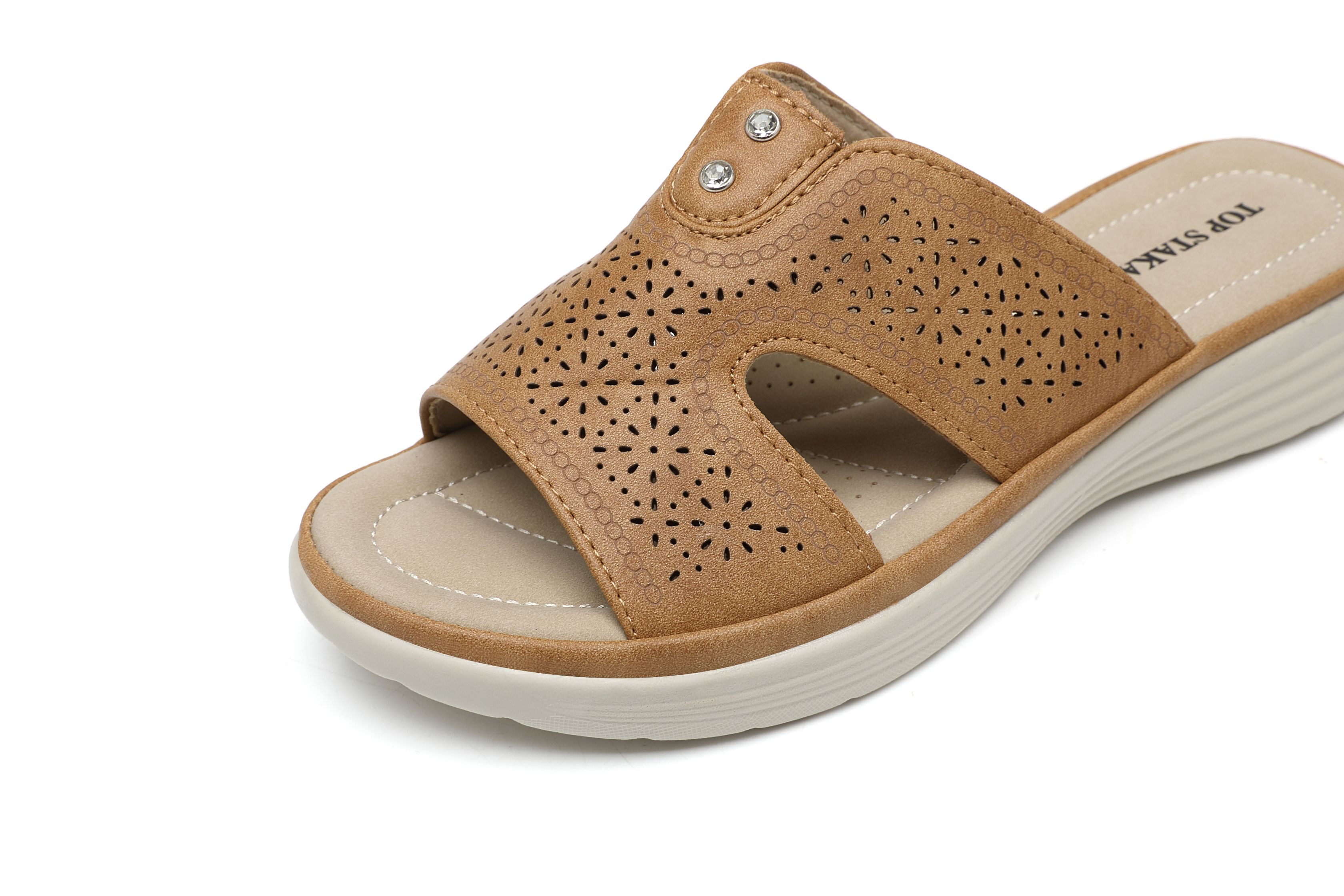 Ivachy Cushioned Cut Out Mule Lightweight Slide Sandals In Came