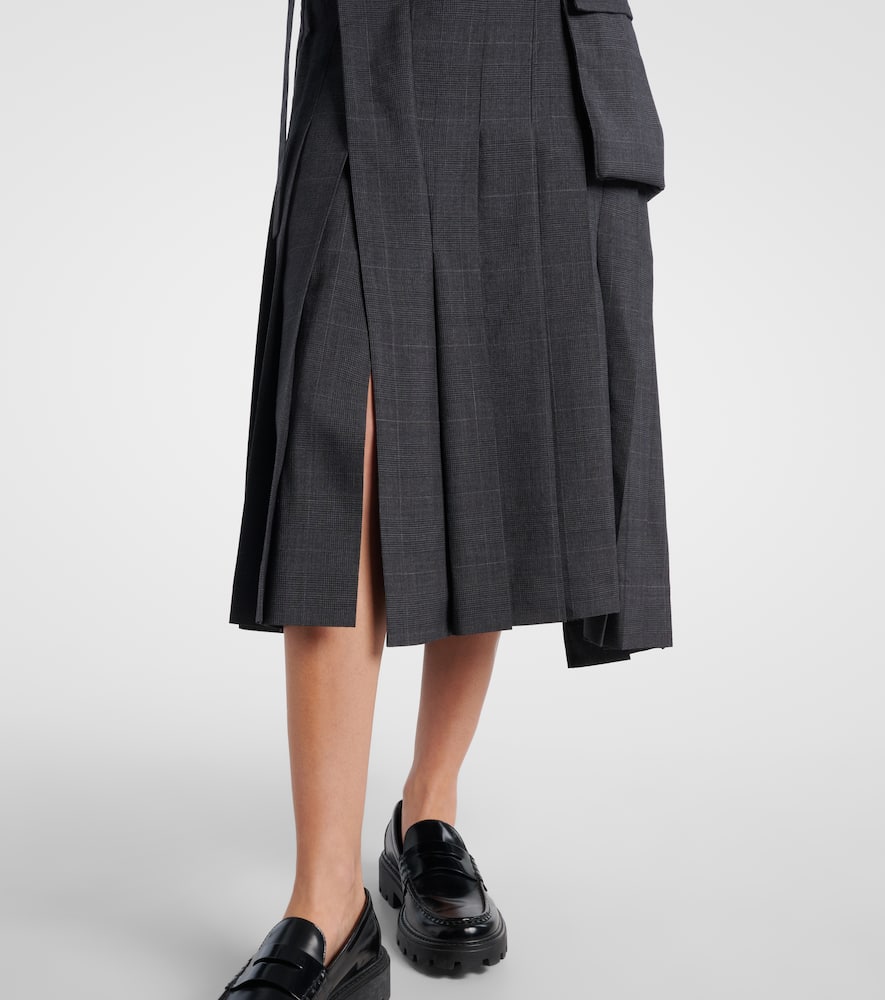 Prince of Wales check wool midi skirt
