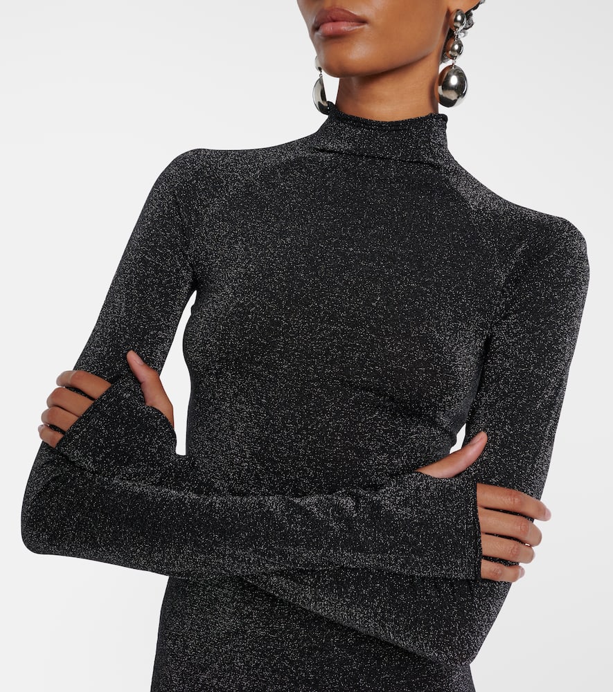 Lamé turtleneck maxi dress