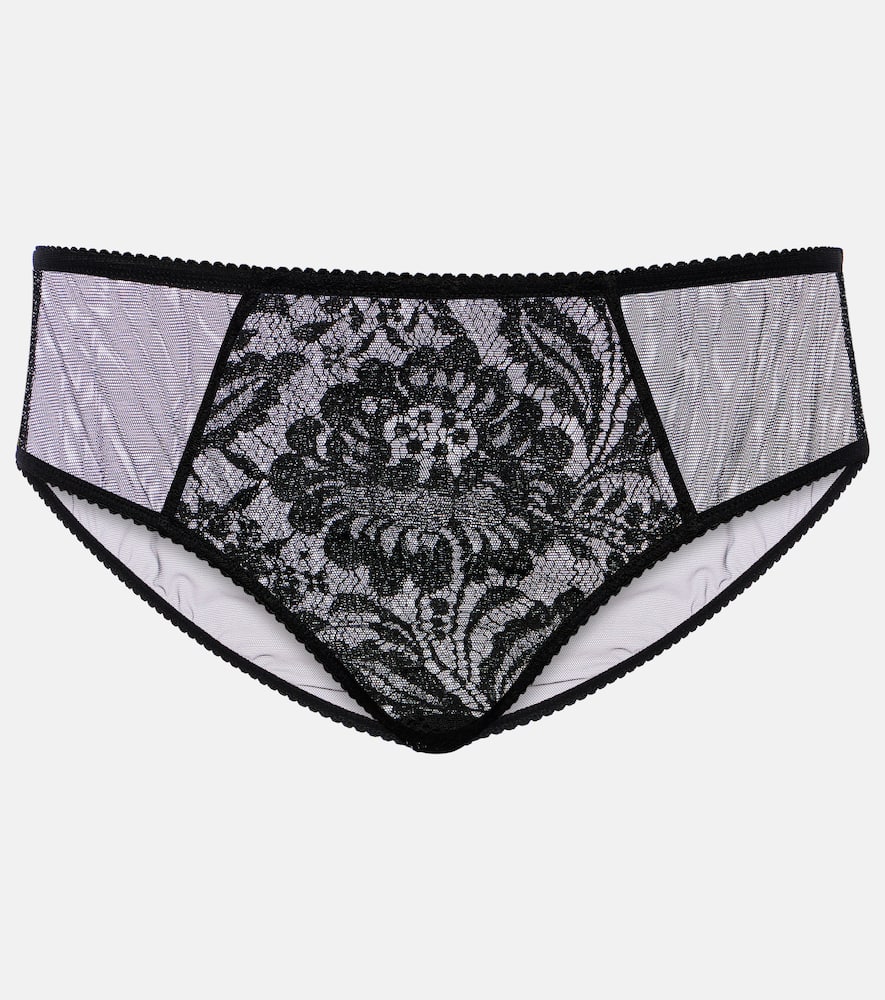 High-rise lace and tulle briefs