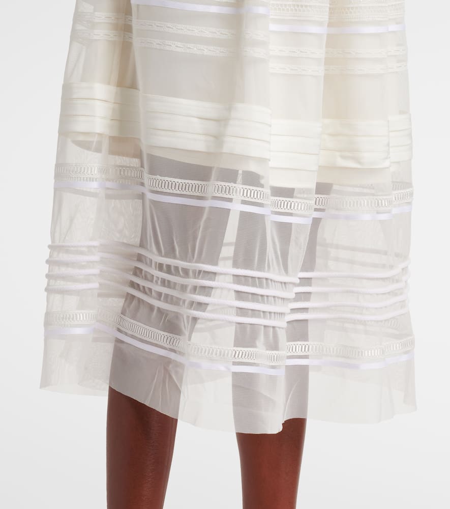 Gathered lace and tulle midi skirt