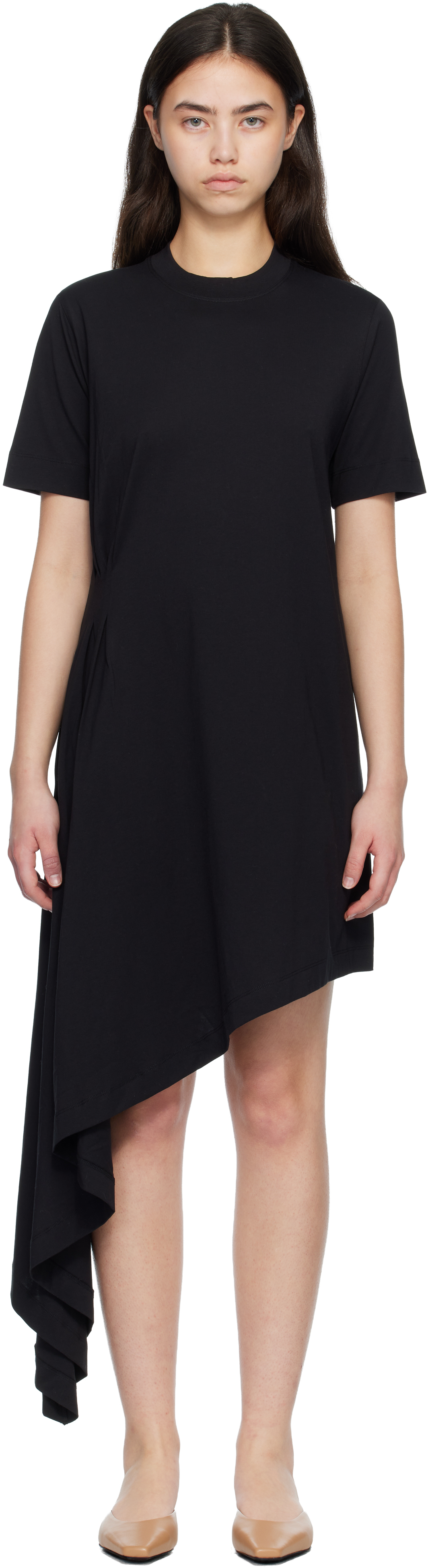 Black IGARI Asymmetric T-shirt Midi Dress