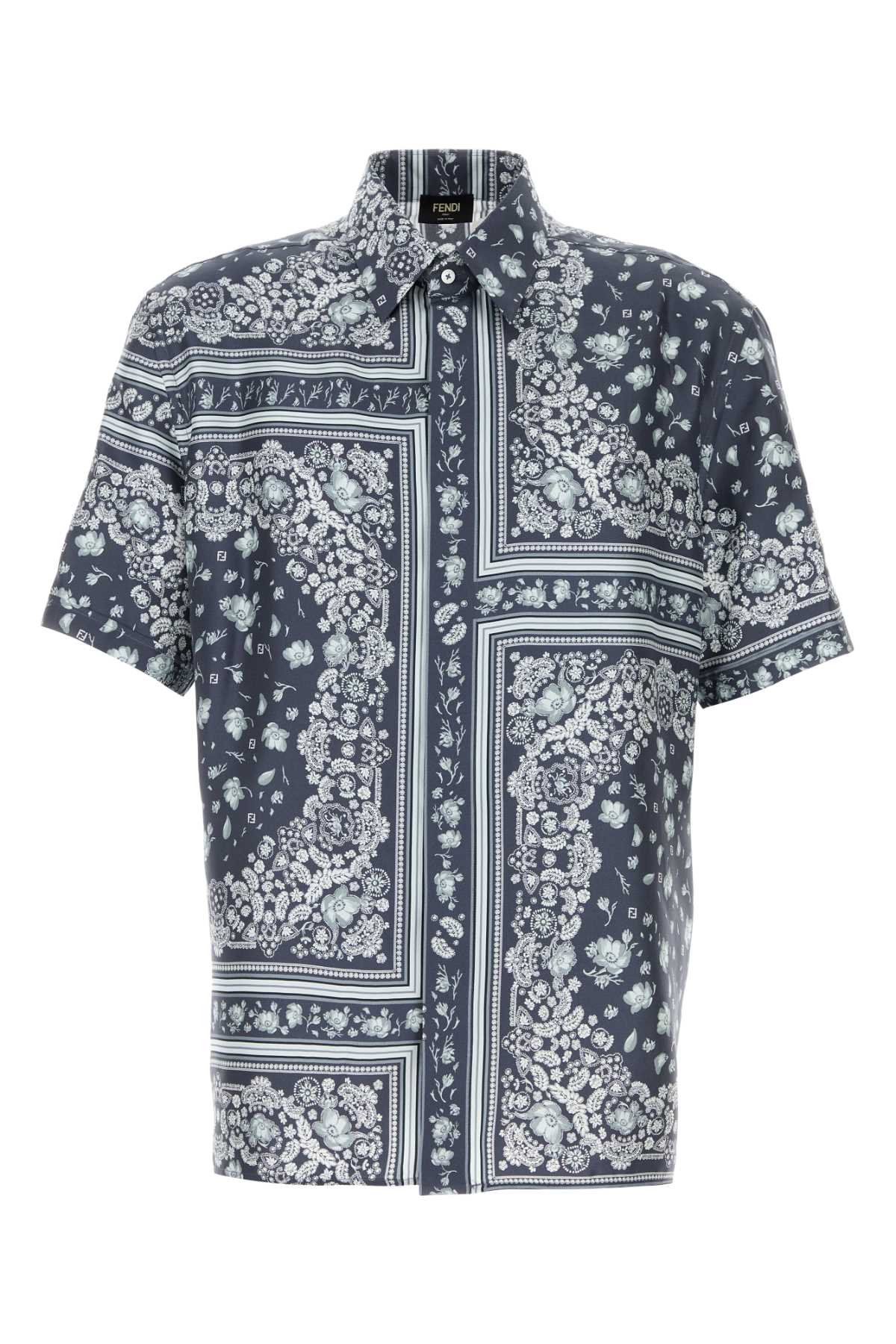 Baroque Floral Silk Shirt — Navy