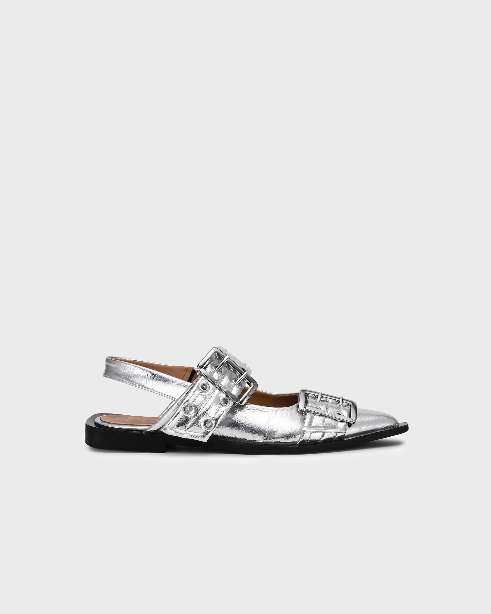 Ganni Ballerina Feminine Buckle Metallic Silver EUR