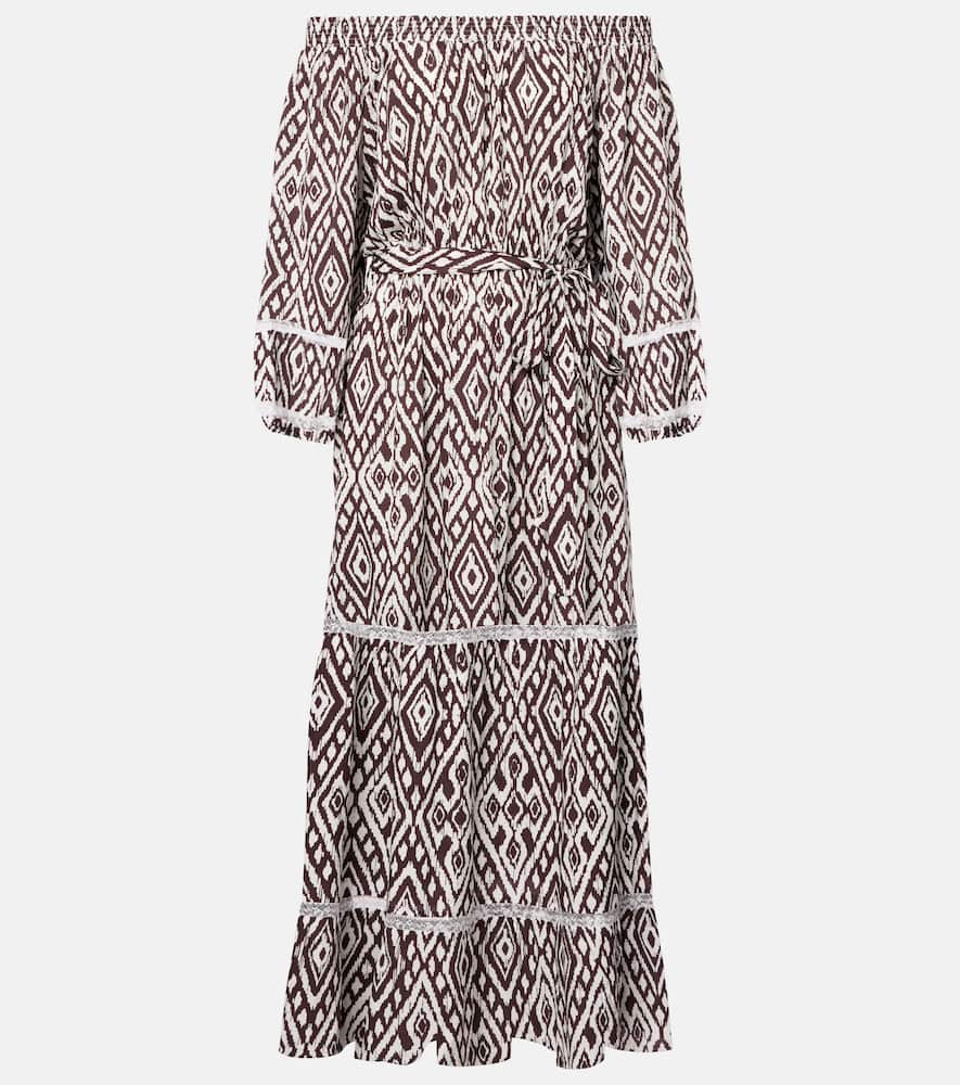 Eclipse gathered printed midi dress