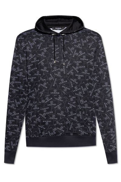 Balmain All-Over Logo Label Printed Hoodie