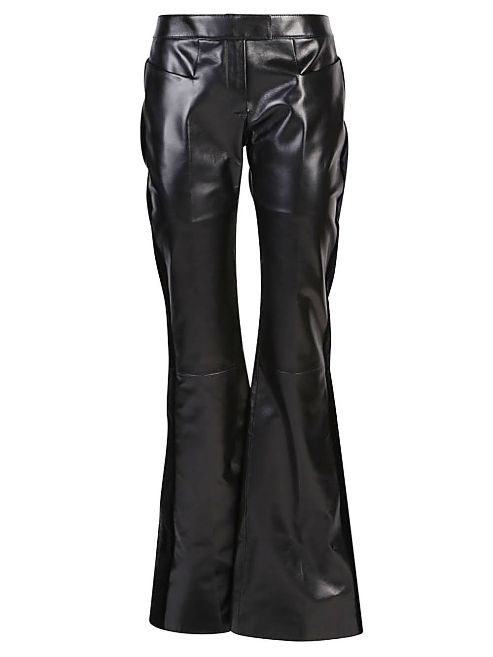 Flared Leather Trousers — Black