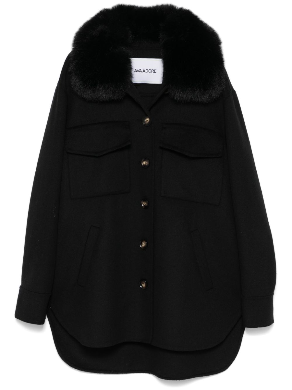 Faux fur-collar coat - Black