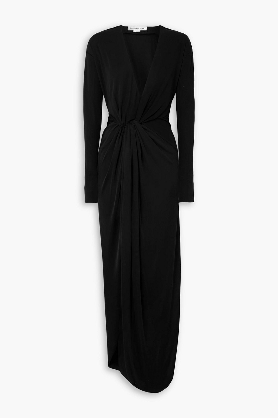Knotted draped jersey midi dress - Black - UK 10