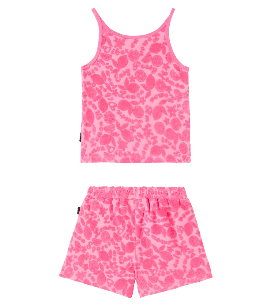 Cotton-blend terry top and shorts set