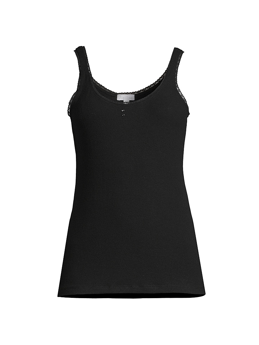 Women's Amelie Scoop Neck Lace-Trim Tank - Black