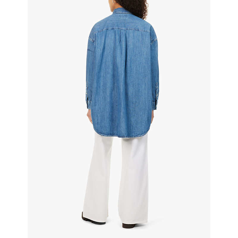 Womens Golfito Wash Oversized Patch-pocket Denim-chambray Shirt