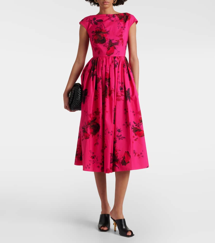 Floral cotton faille midi dress