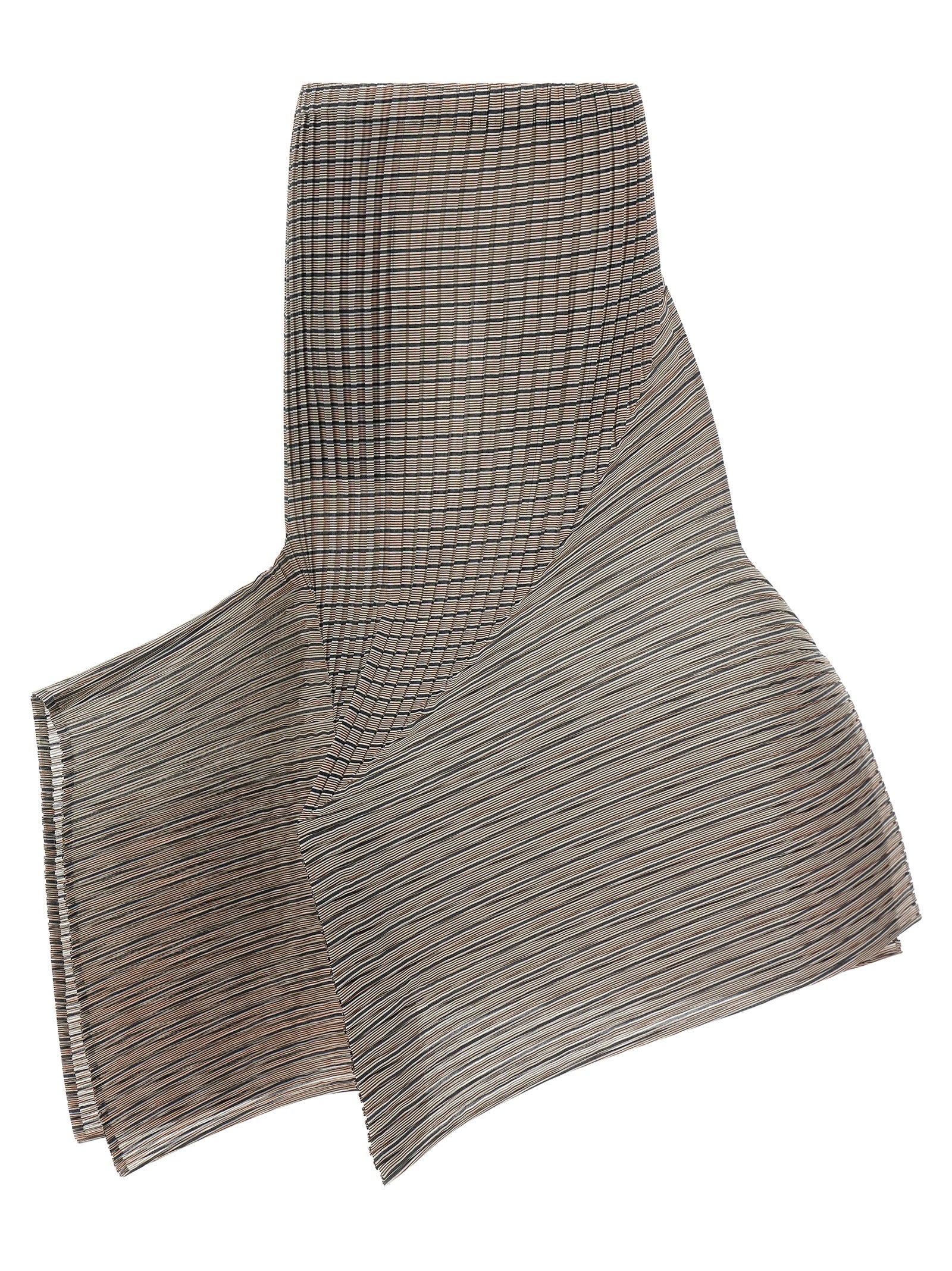 Striped Pleated Polyester Skirt — Brown