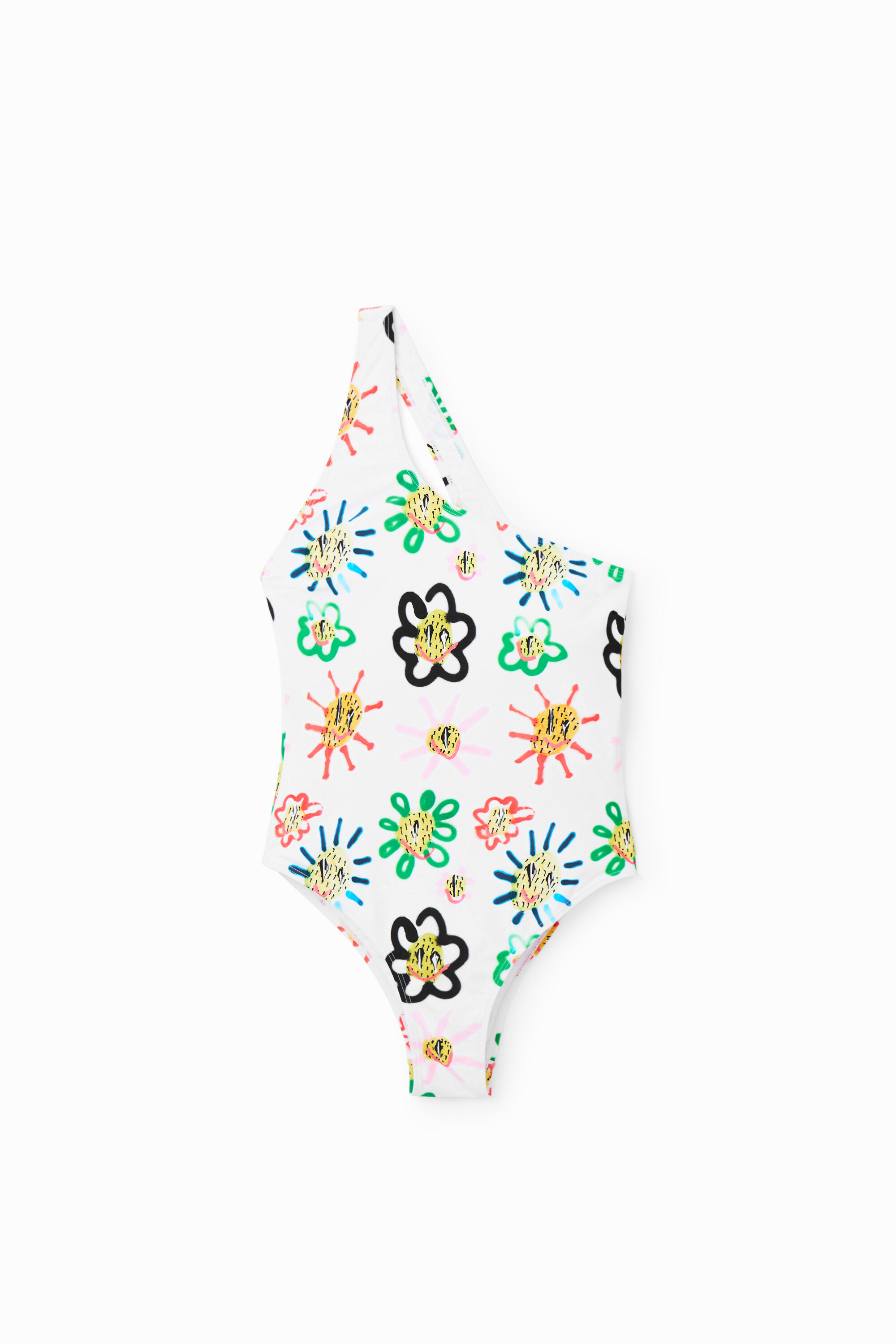 Asymmetric-strap sun swimsuit
