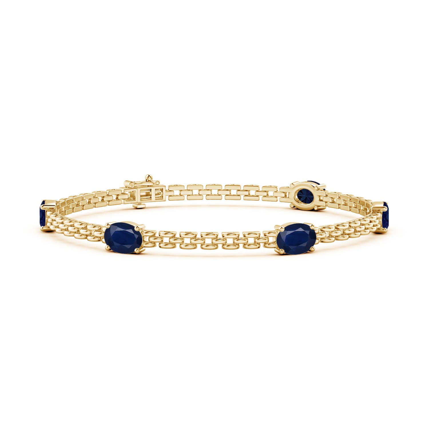 Angara 4.25 Carats Five Stone Oval Sapphire Station Link Bracelet in 14K Yellow Gold
