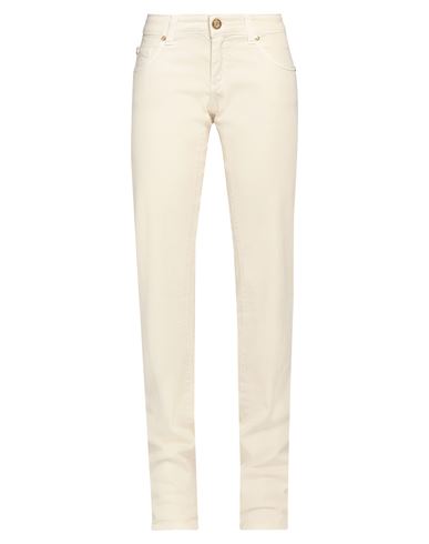 Woman Jeans Cream Size 12 Cotton, Elastane