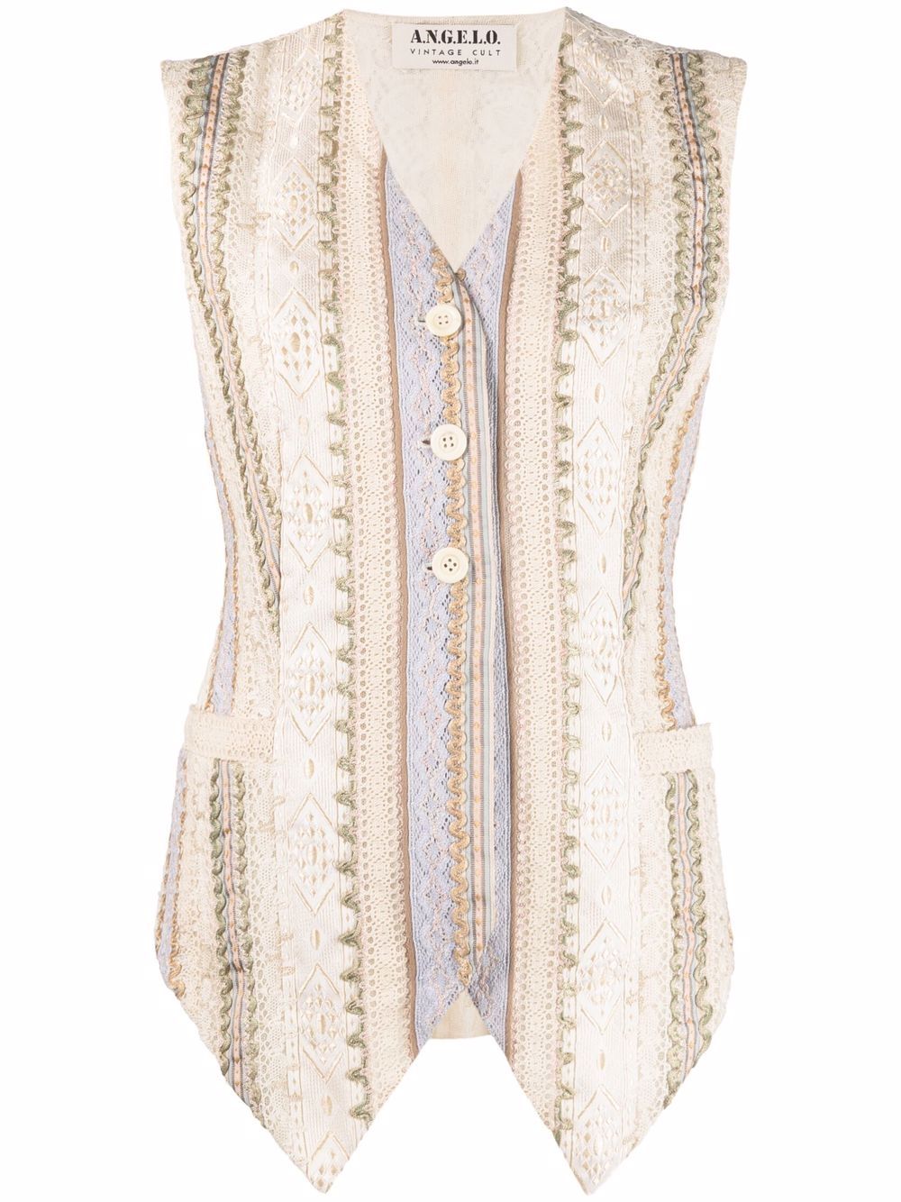 1990s embroidered motif single-breasted vest - Neutrals