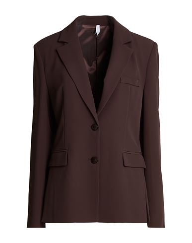 Woman Blazer Chocolate brown Size L Polyester, Elastane