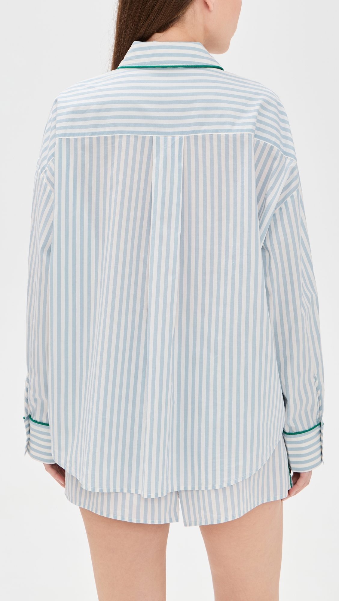 Airy Cotton Piped Button Down Pajama Top Stillwater Stripe/Spring