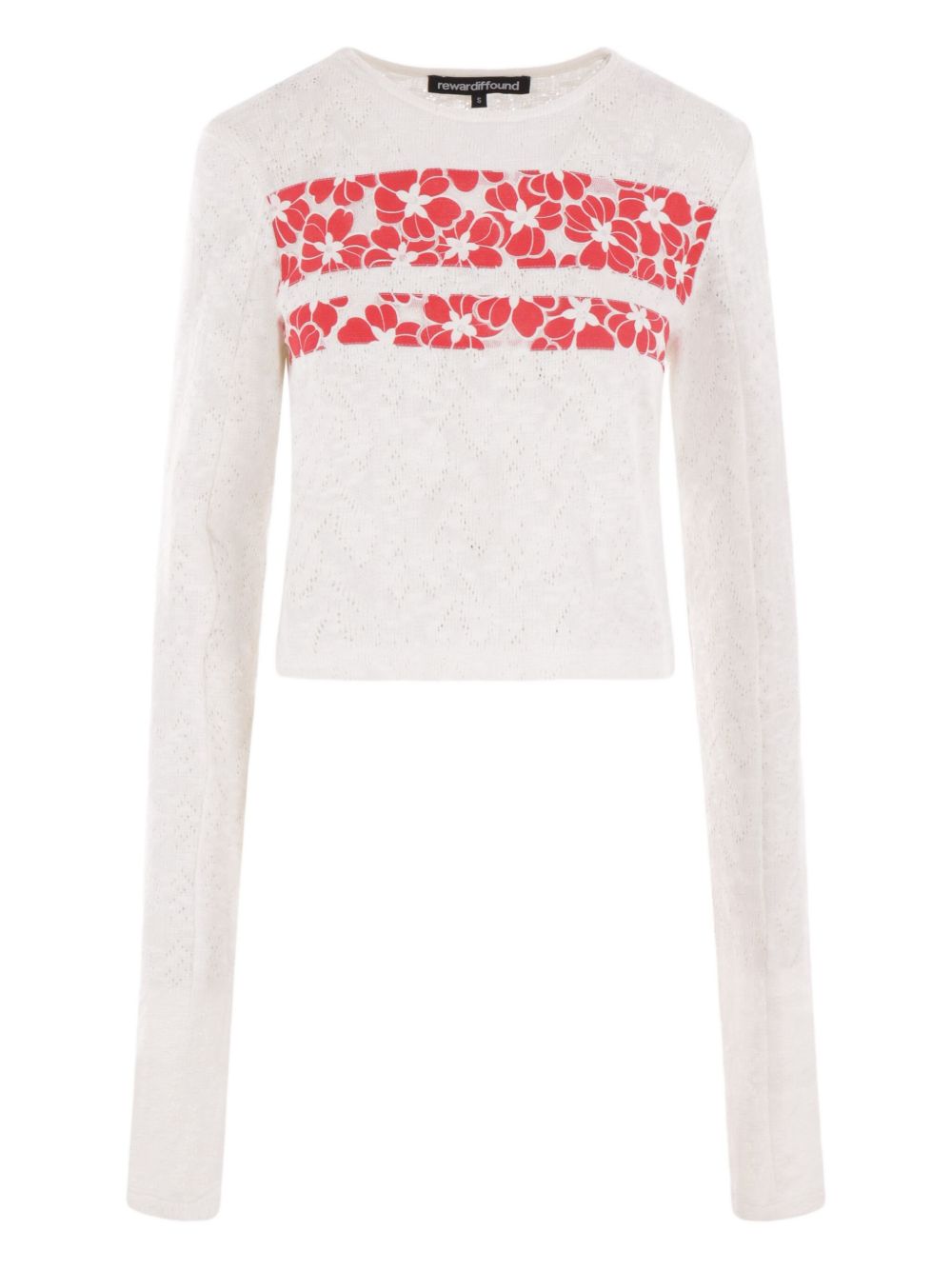Floral-panel knit top - White