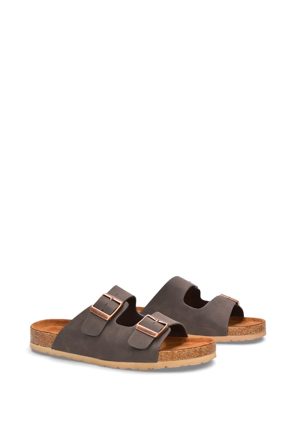 XY London Women's 'Star' Double Strap Buckle Up Summer Slip On Flat Sandals in Brown