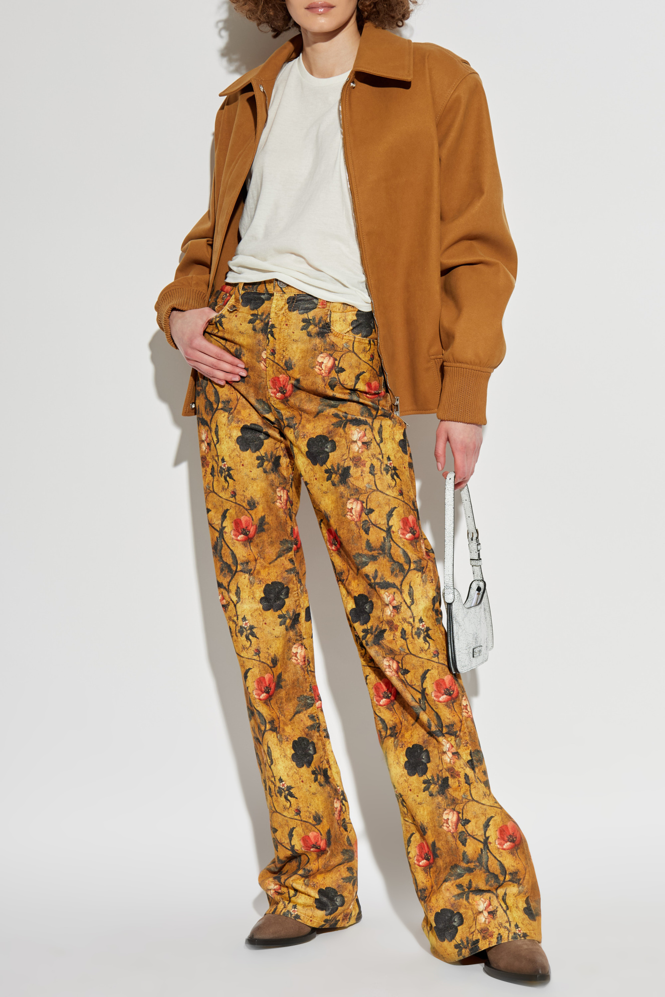 Floral Print Trousers, Women's, Brown