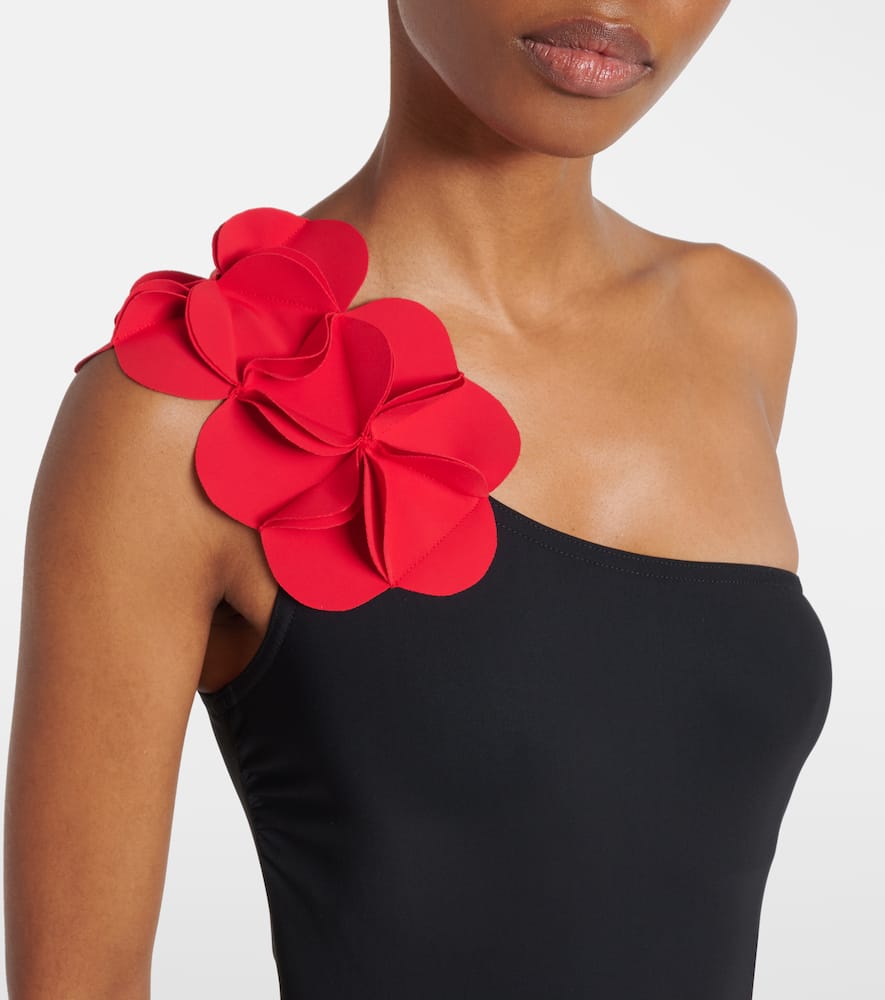 Tess floral-appliqué one-shoulder swimsuit