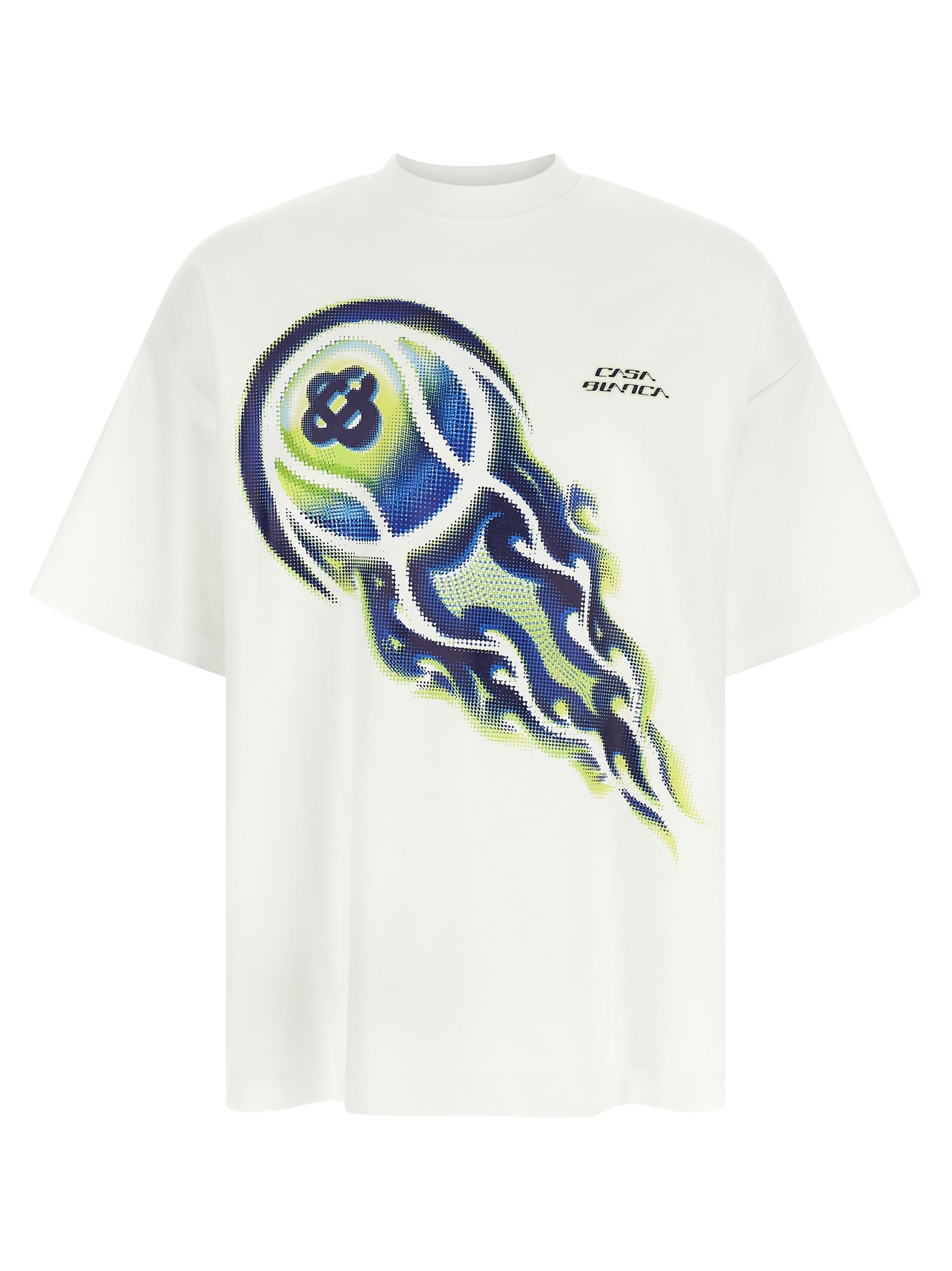 Flaming Tennis Ball Graphic T-Shirt — White