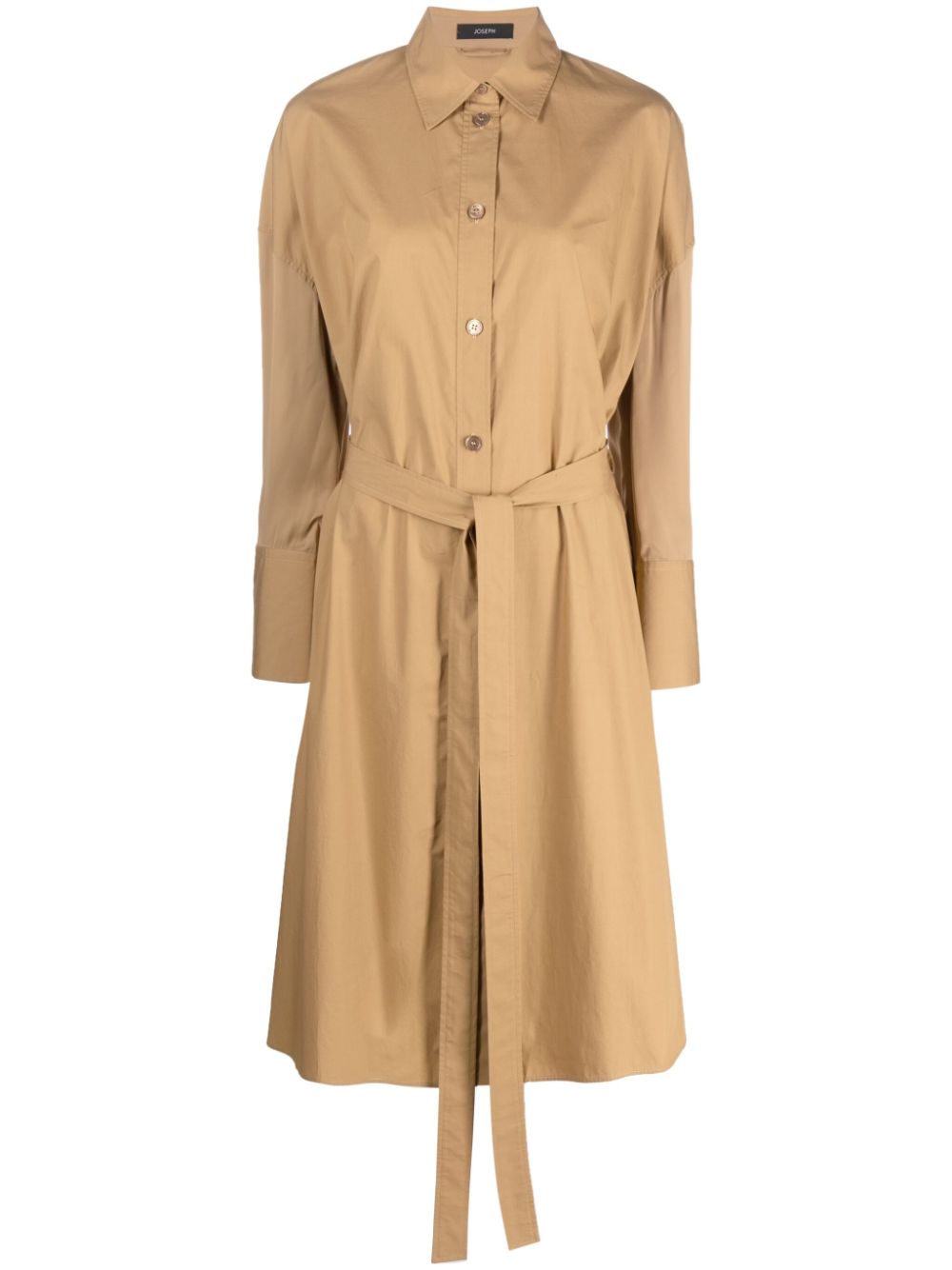 Tied-waist cotton shirtdress - Brown