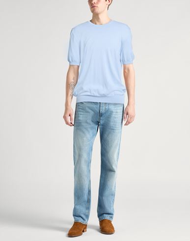 Man Sweater Sky blue Size 46 Cotton