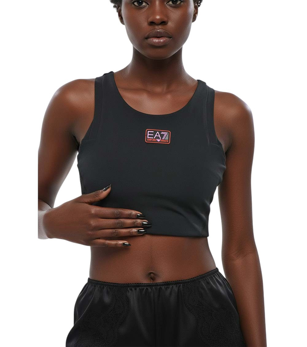 Black Logo Round Neck Top