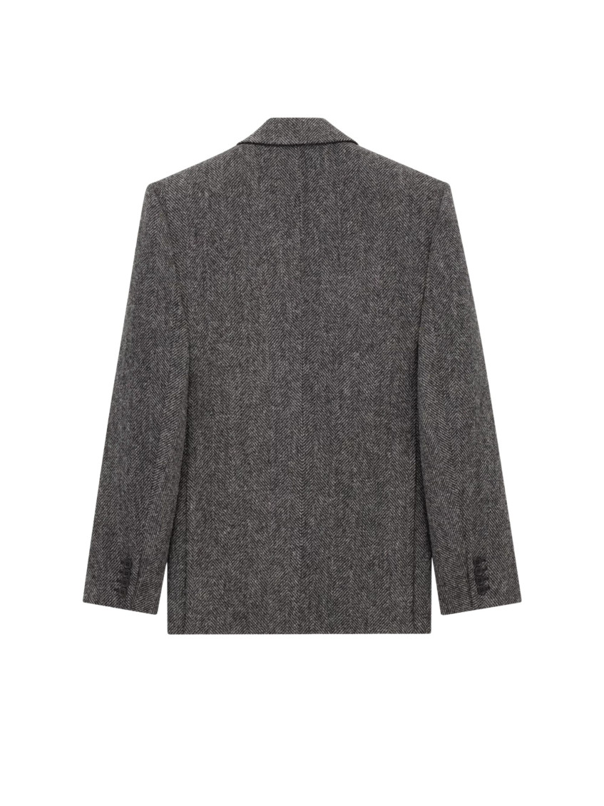 Oversized Single-breasted Herringbone Wool Jacket