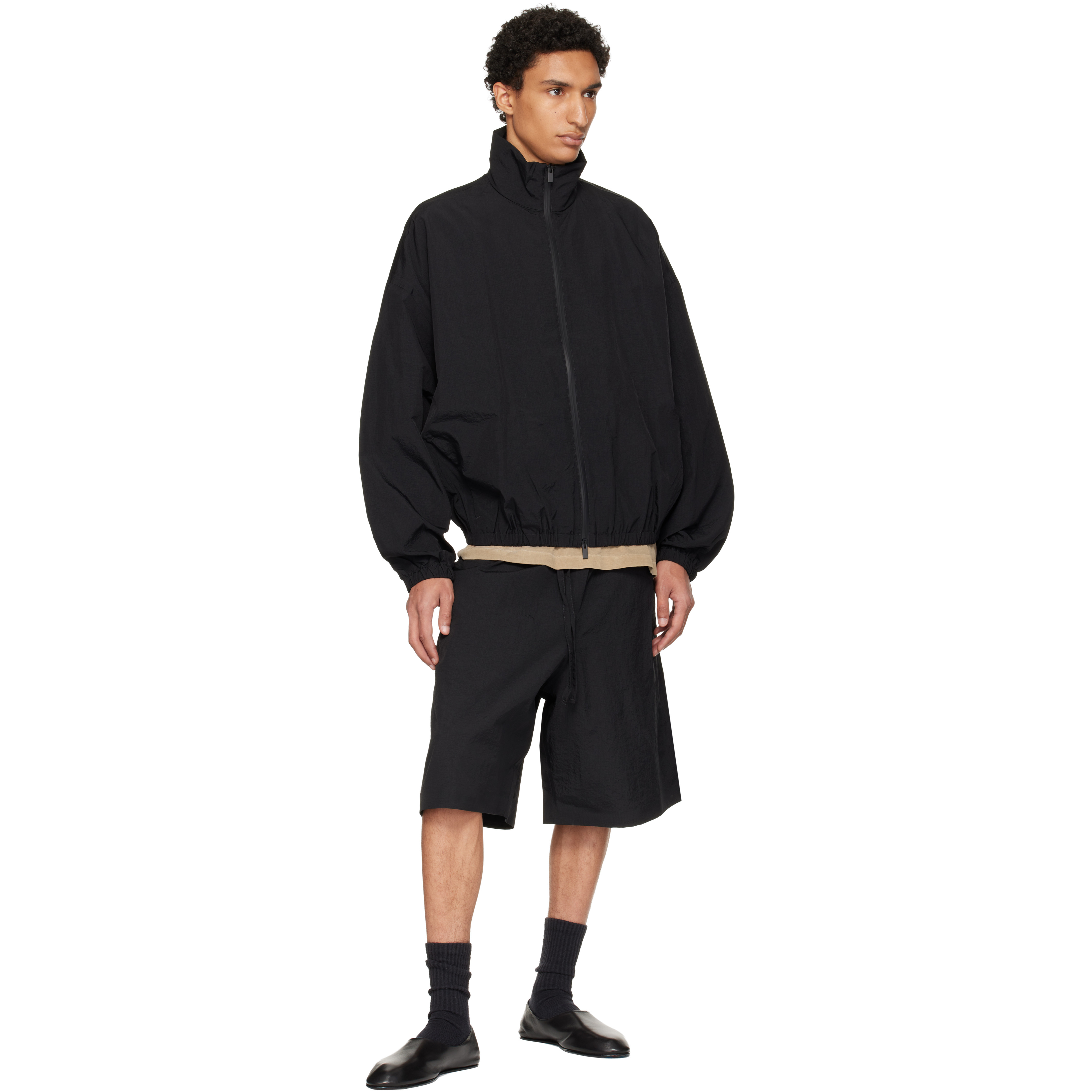 Black Nylon Ripstop Sport Shorts