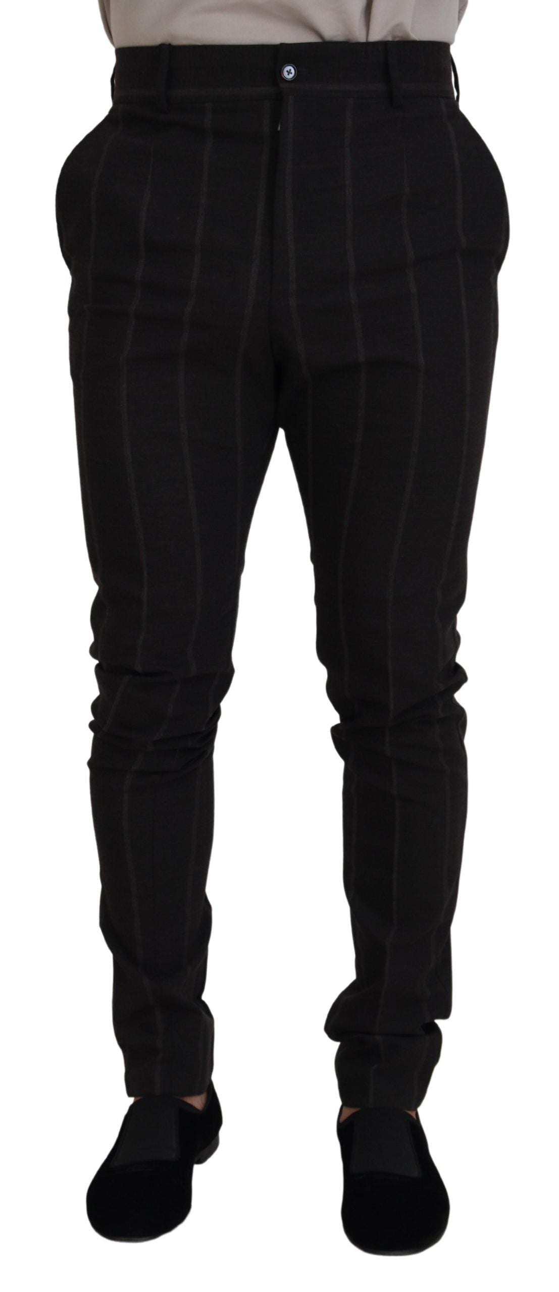 Virgin Wool Pinstriped Chinos — Black