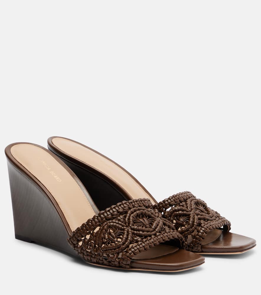 Ellen macramé leather wedge mules