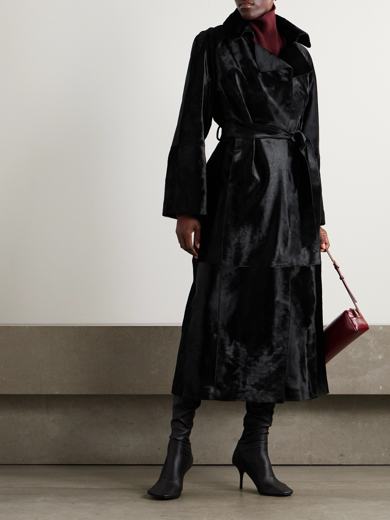Althea Belted Cow Hair Coat - Black