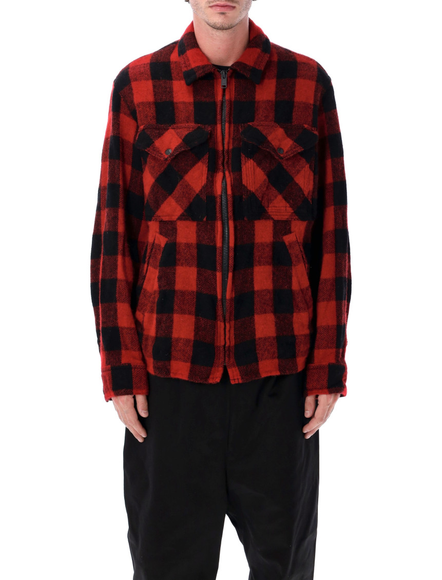 Red Check Zip Front Shirt Jacket