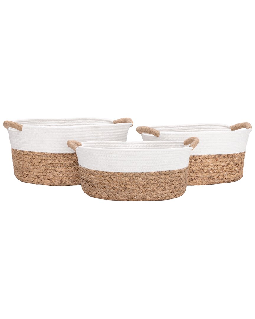 3Pc Natural Hyacinth & Rope Handwoven Basket Set
