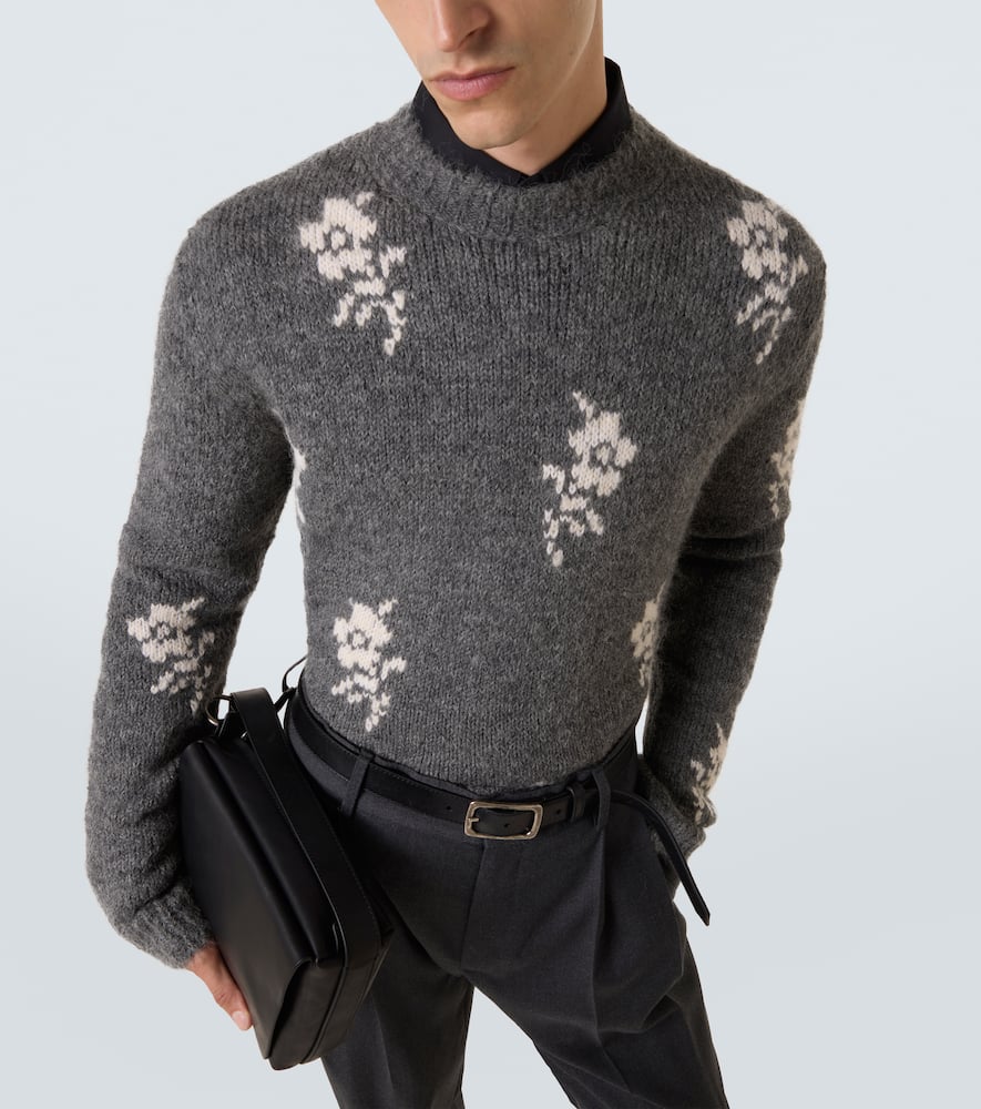 Floral intarsia alpaca and wool-blend sweater