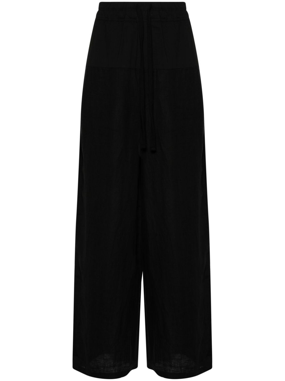 Chambray linen wide trousers - Black