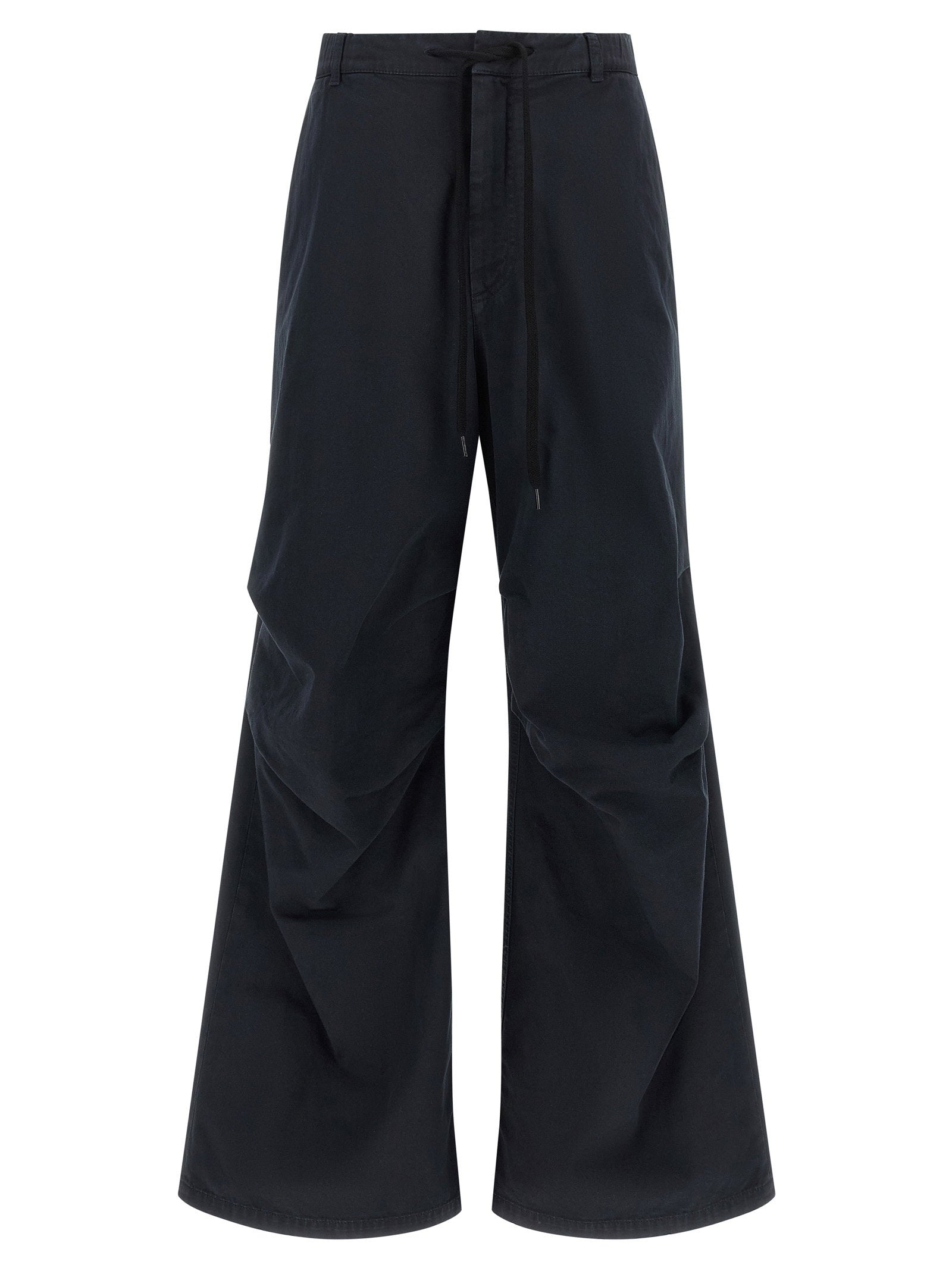 White Stitch Line Draped Cargo Pants — Black
