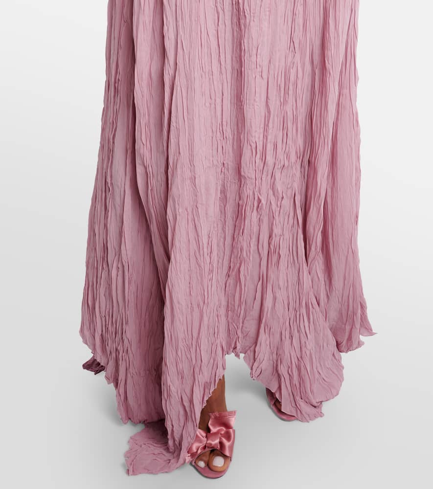 Lace-trimmed plissé georgette gown