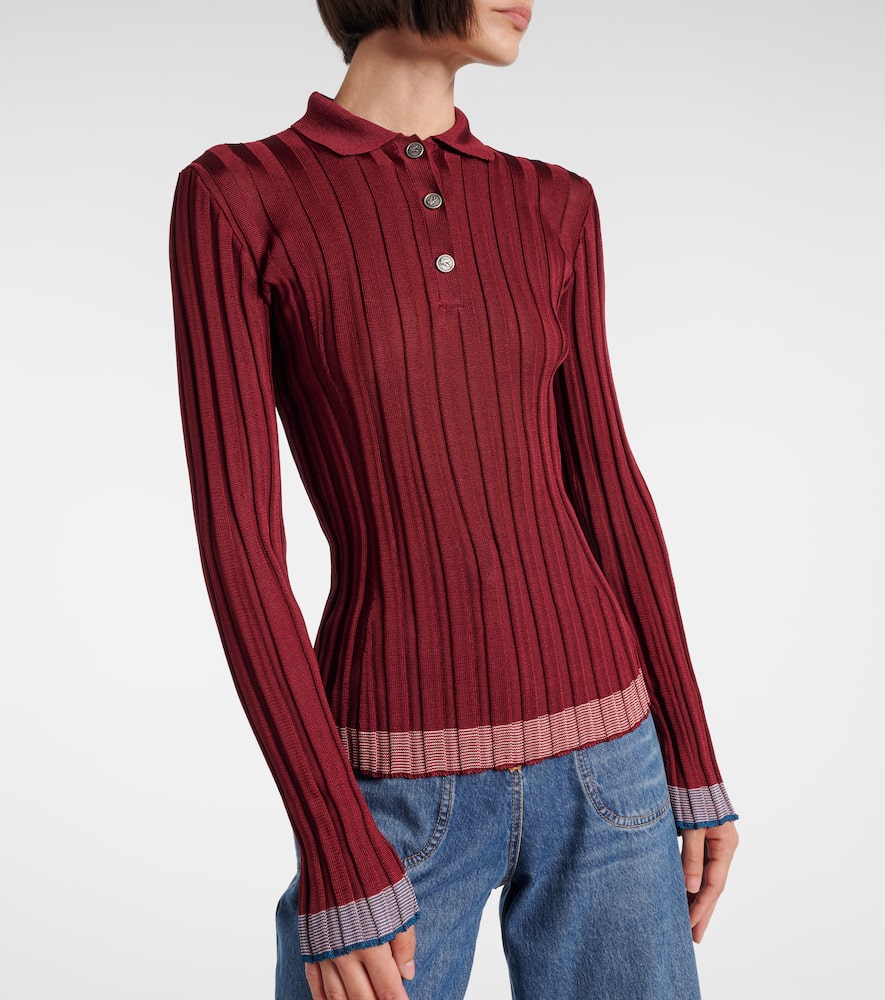 Ribbed-knit polo sweater