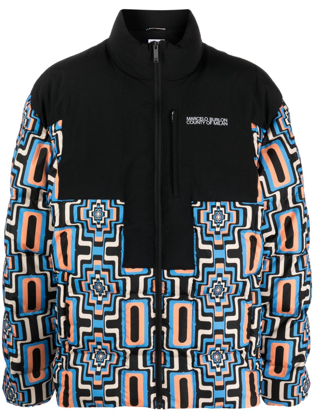 Geometric-print quilted puffer jacket - Black