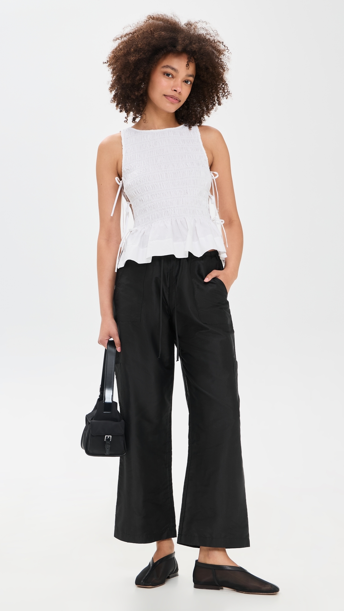 Cotton Poplin Smock Tie String Top Bright White