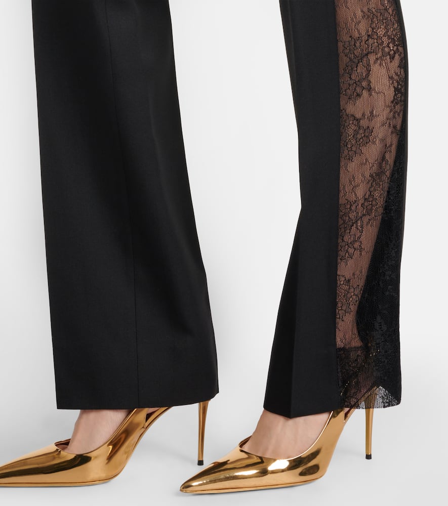 Lace-trimmed wool straight pants